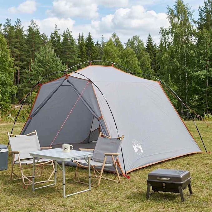 vidaXL - Tunneltent - 4-persoons - Grijs - en - Oranje