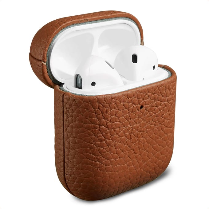 Accezz Echt Leren Case - Hoesje geschikt voor AirPods 1 / 2 - Cognac