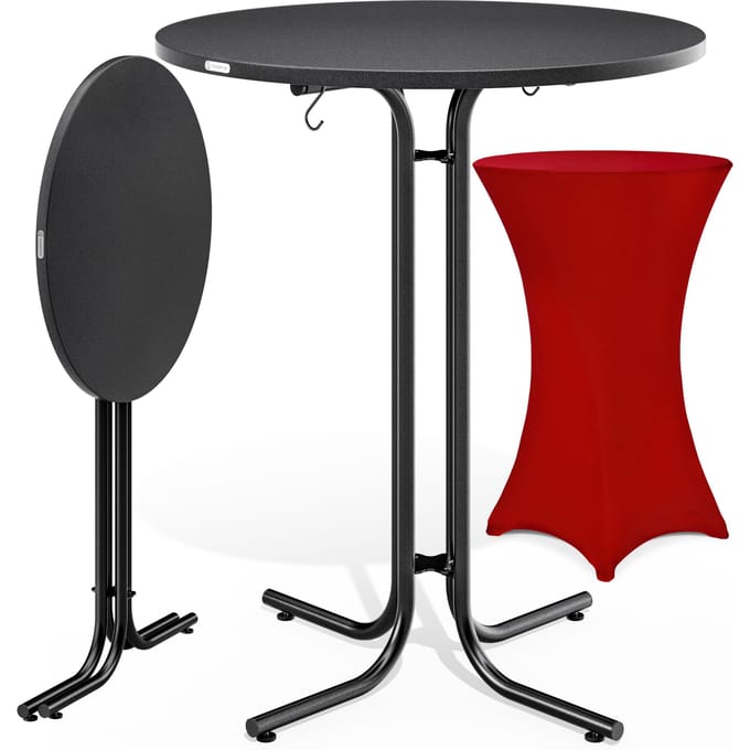 Statafel Grijs 110x70cm + statafelhoes Rood Ø70cm