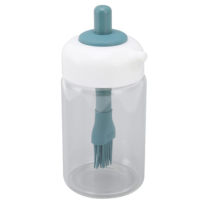 Drukbediening 2-in-1 Olieflessendispenser Keuken Glas Olieflessen met Siliconen Borstel 230ml Donker white