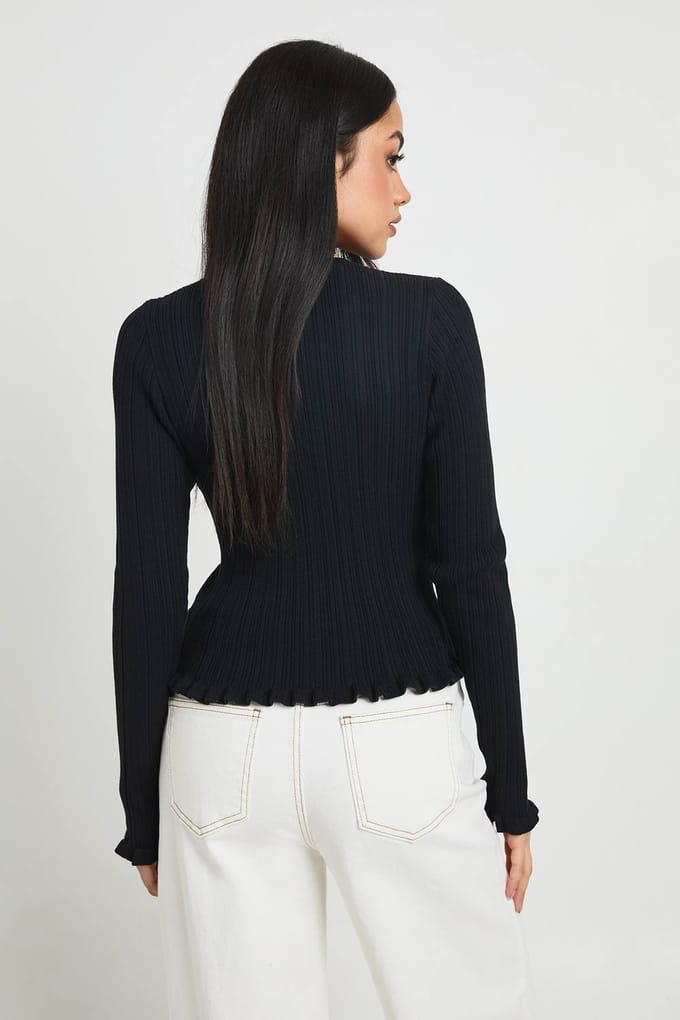 boohoo Dames Geribd Gebreid Vest Met Slarand | Black | Maat: Large
