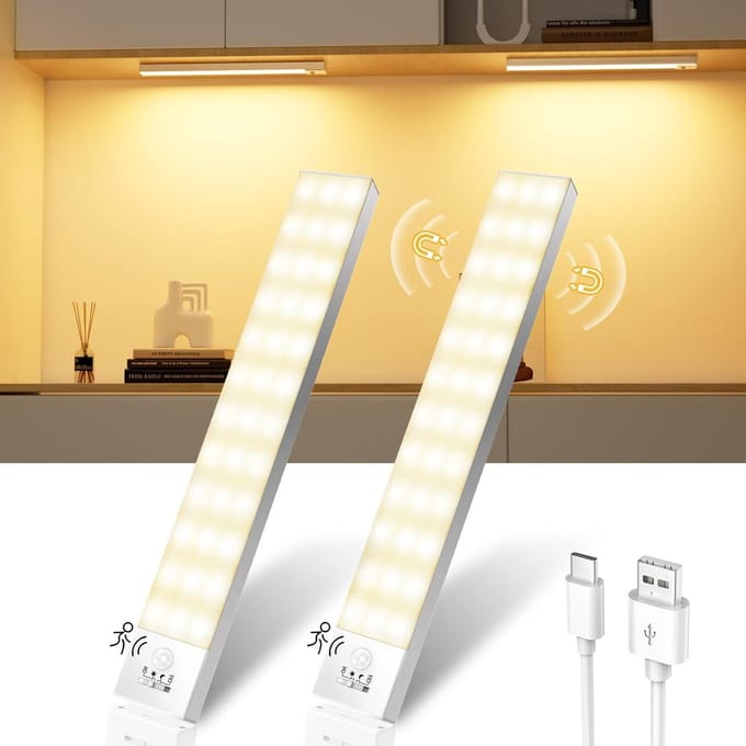 Draaibare LED Verlichting met Bewegingssensor voor Keukenkast - 2 Stuks, Warm Wit Licht