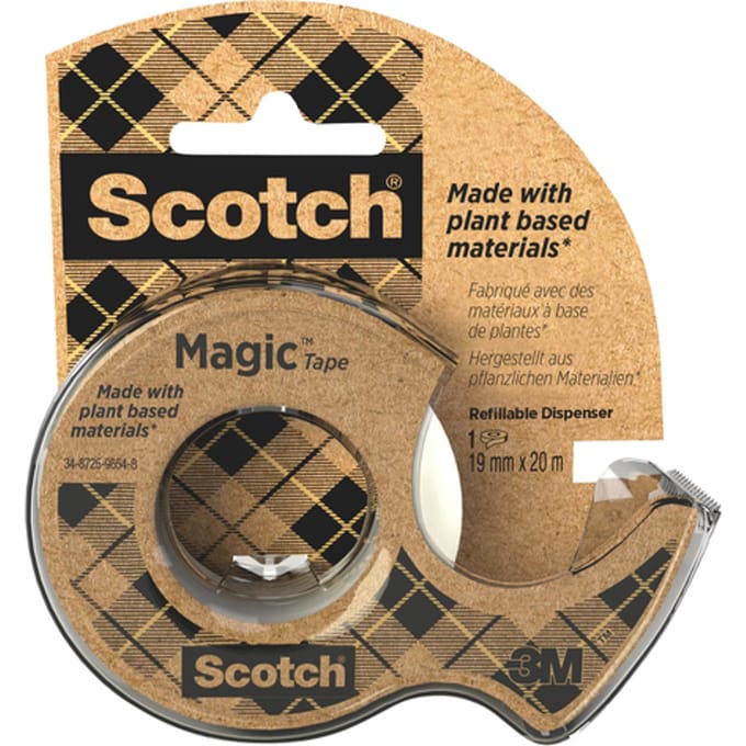 Plakband Scotch Magic 919 19mmx20m transparant + gerecyclede afroller