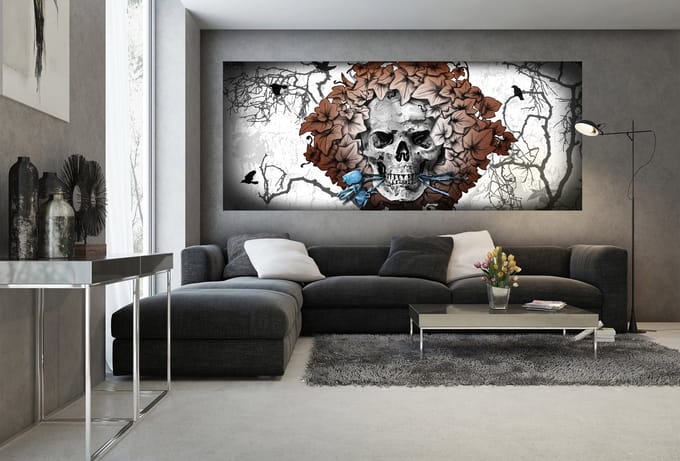 Alchemy Skull Flowers Tattoo Photo Wallcovering