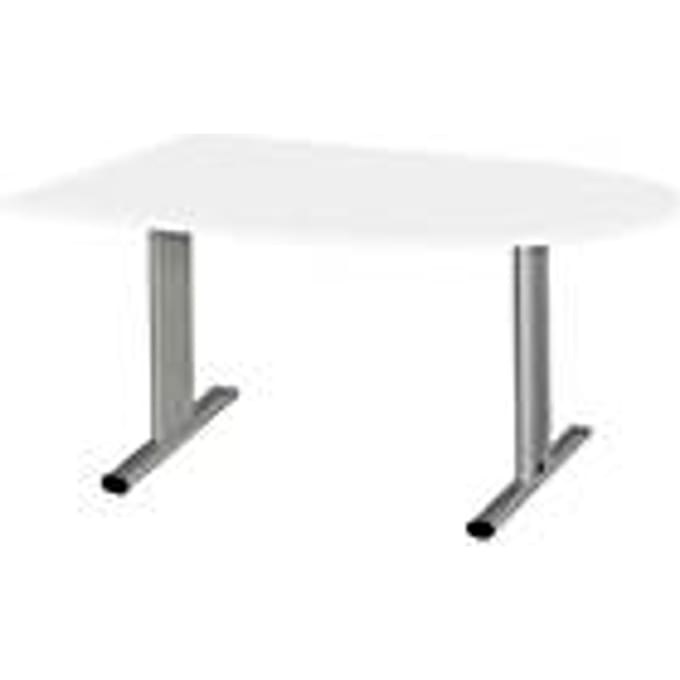 Schäfer Shop  Select Vergadertafel Planova, halve cirkel, 1400 x 1000 mm, wit, accentlijst blank aluminium