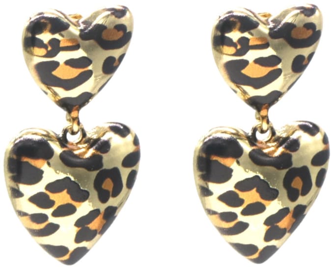 Oorbellen hartjes - luipaardprint - 5 cm - dames – valentijn – cadeau