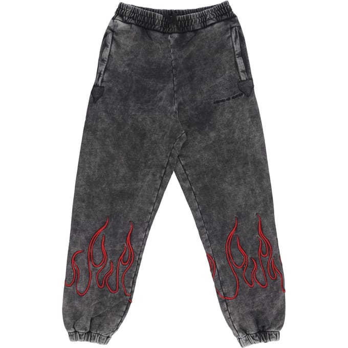Heren Fleece Trainingsbroek Geborduurde Vlammenbroek Grijs/rood