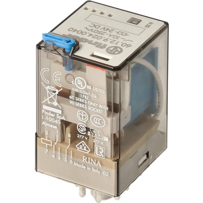 Finder Industrieel Relais 24V DC 10A Dubbele Contact Met Test - 60.12.9.024.0040