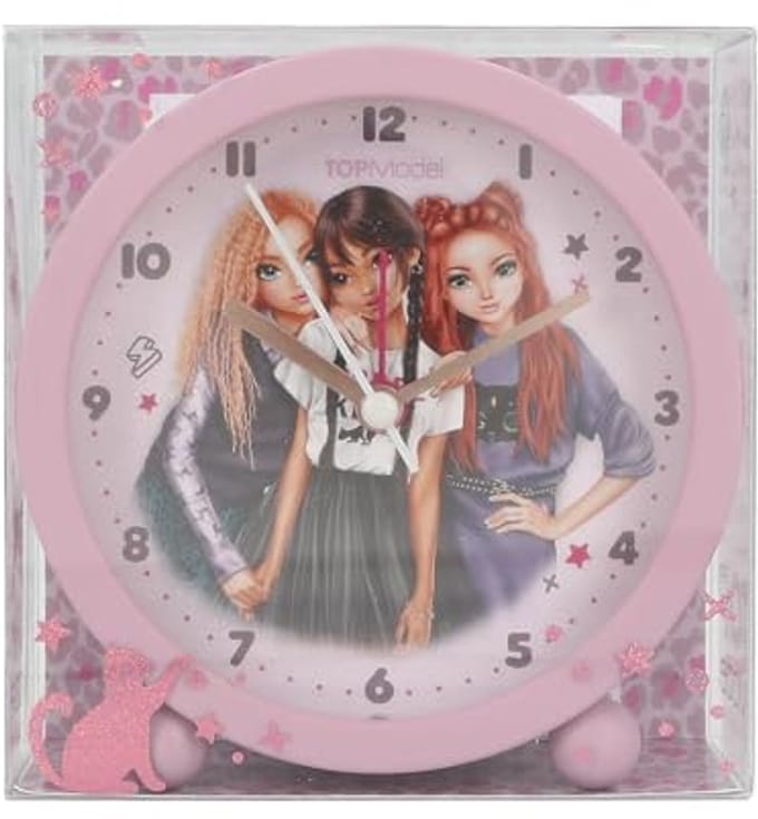 Depesche 13227 TOPModel Rebel Kitty - Alarm Clock in Purple for Children, Model Motif, Silent Clock with Light Function, Battery Included