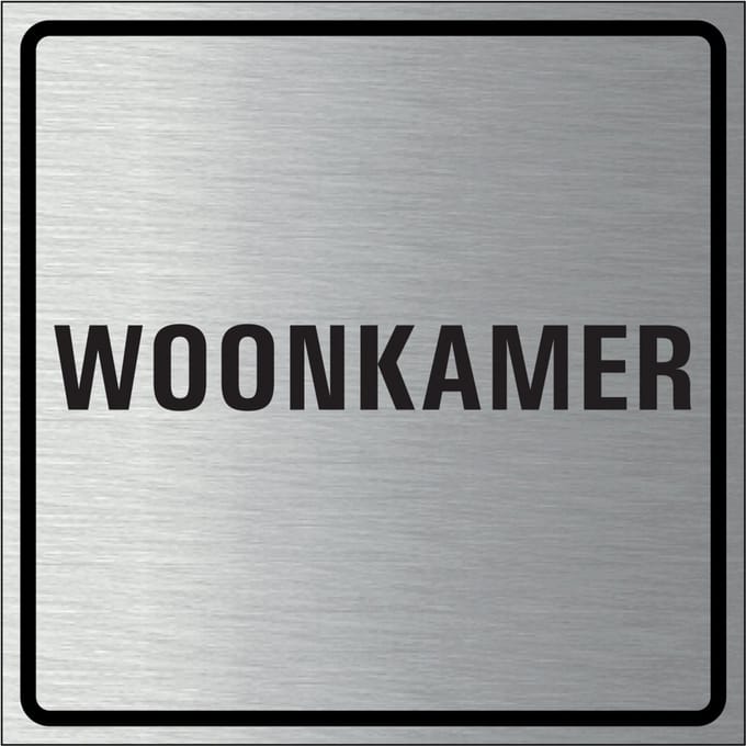 Woonkamer bordje, geborsteld aluminium 100 x 100 mm