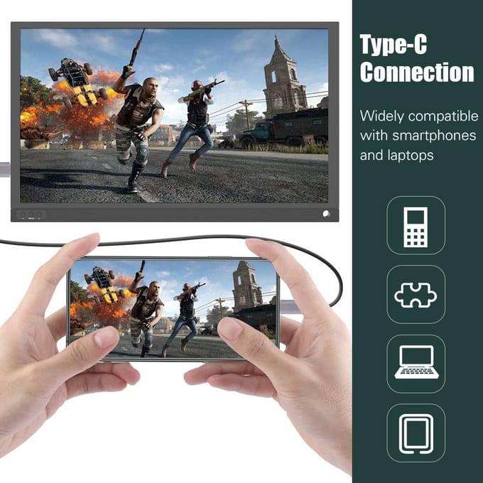 15,6 Inch Draagbare Monitor 1920x1080 Full HD IPS Scherm met Type-C HDMI Ingebouwde Stereospeakers grijs