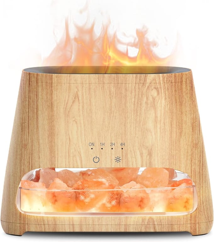 Aroma Diffuser & Zoutlamp 2-in-1 - Vlameffect & Luchtbevochtiger met LED Verlichting