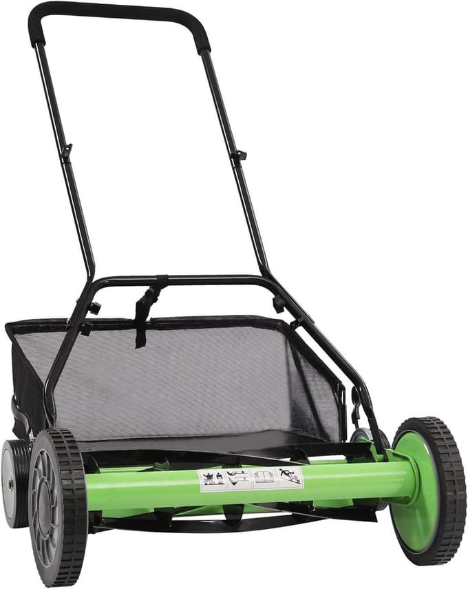 Handgrasmaaier - Duwmaaier - Gazon Onderhoud - Stille Werking - 50 cm Snijbreedte - Groen Zwart