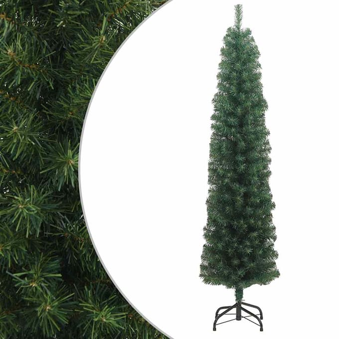 vidaXL - Kunstkerstboom - met - standaard - smal - 240 - cm - PVC - groen
