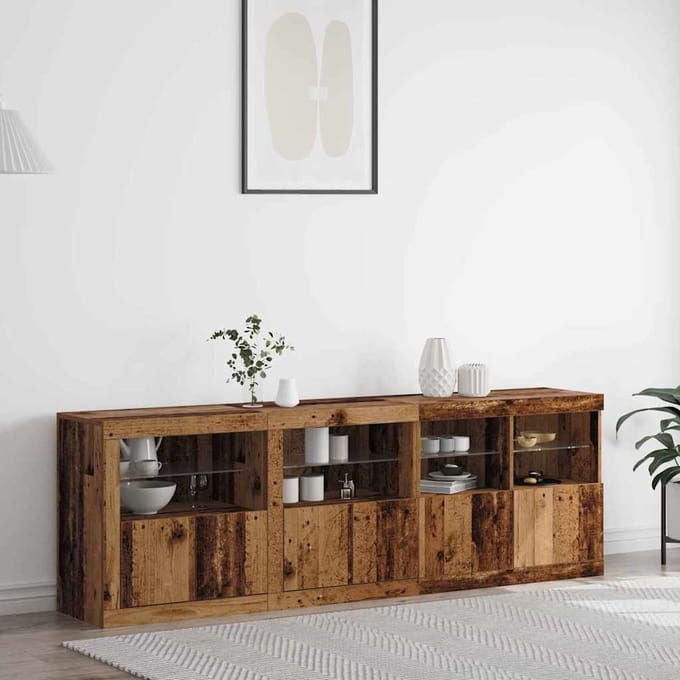 vidaXL - LED - Dressoir - Oudhout - 202 - x - 37 - x - 67 - cm - Bewerkt - hout