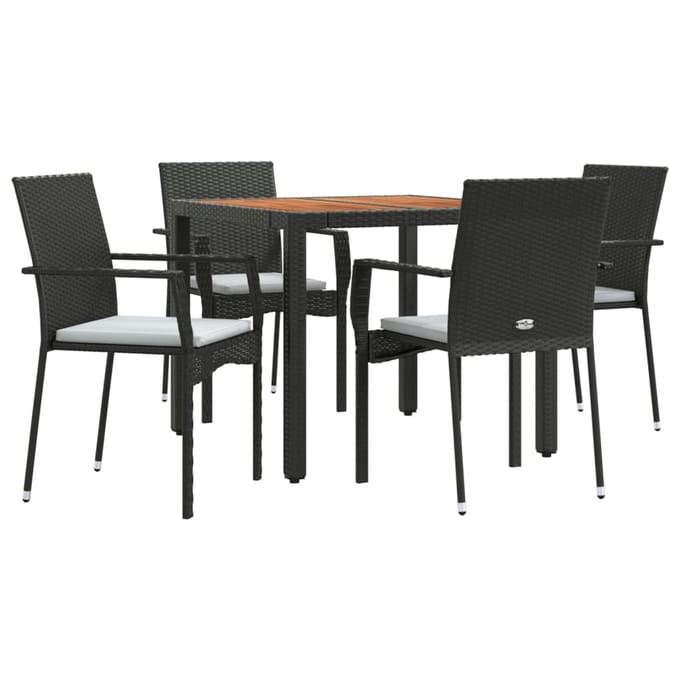 vidaXL - 5-delige - Tuinset - met - kussens - poly - rattan - zwart