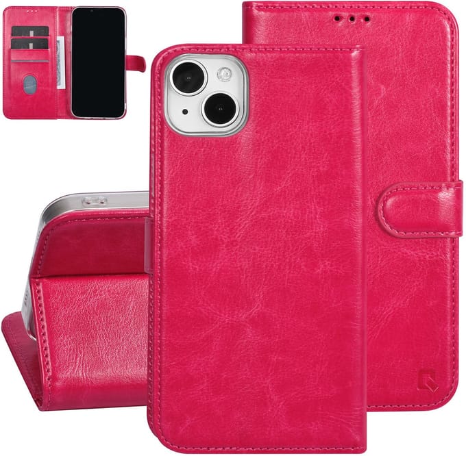 UNIQ Accessory Back Cover - iPhone 15 & 14 Plus - Roze - Magnetische sluiting - 3 pasjeshouder
