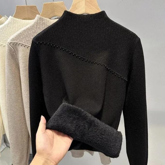Pull épais d'hiver à col semi-montant tricoté avec du velours ajouté comme couche de base 3XL