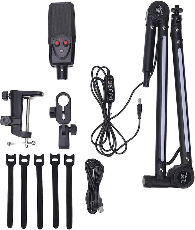 Microfoon Armstandaard - USB Microfoon Kit - Streaming en Gaming - Dynamische RGB Verlichting - 1.2 kg - Zwart