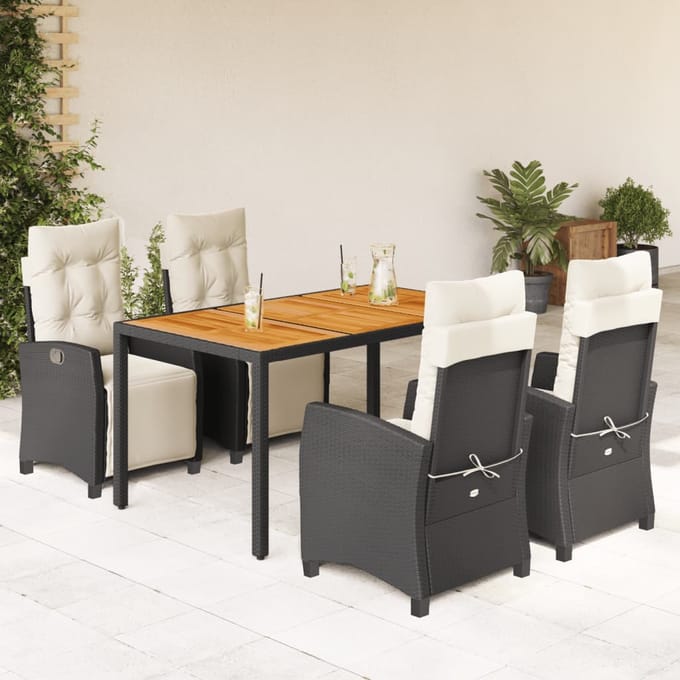vidaXL - 5-delige - Tuinset - met - kussens - poly - rattan - zwart