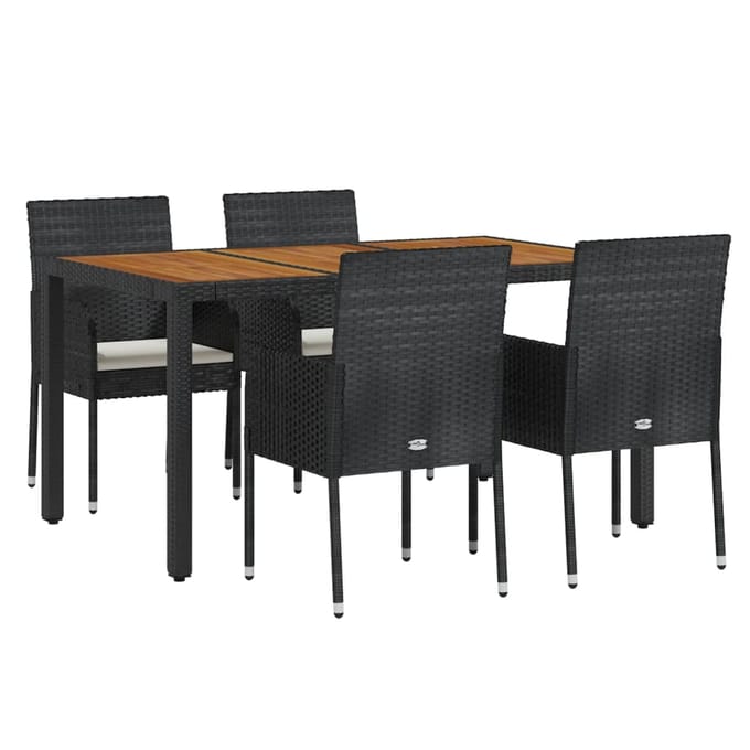 vidaXL - 5-delige - Tuinset - met - kussens - poly - rattan - zwart