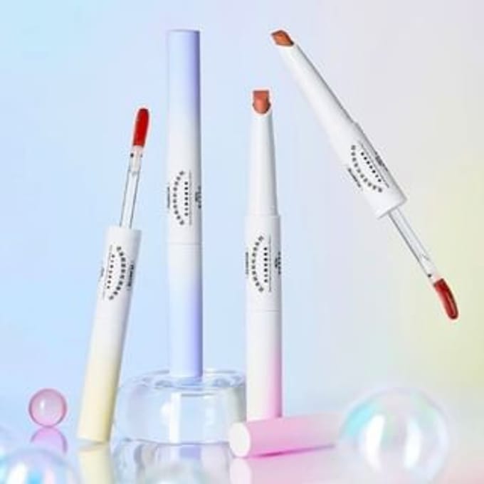 FLORTTE - Rainbow Bubble Double-Ended Lip Liner n Lip Gloss Pencil - 4 Colors #R04 Raspberry