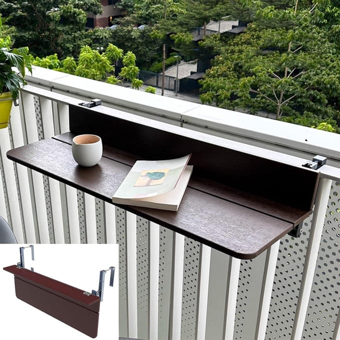 Balkontafel met Frame - Hangende Buitentafel - Terras Gebruik - Verstelbare Hoogte - 100cm Breed - Naturel