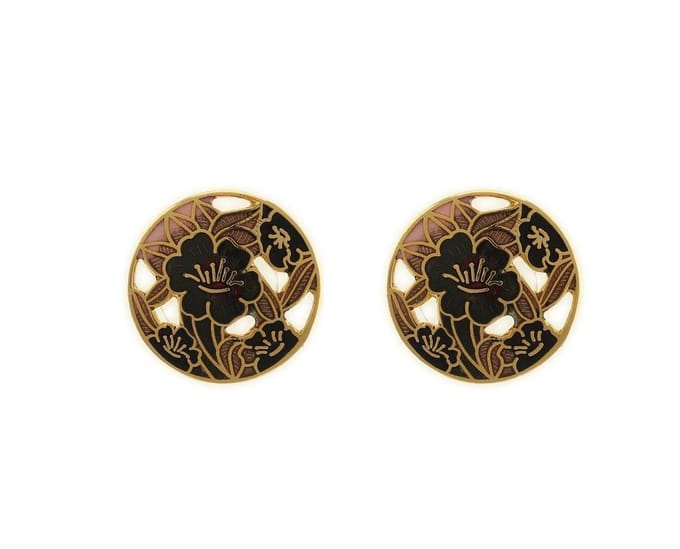 Behave Ronde oorsteker rode bloemen en goud-kleur