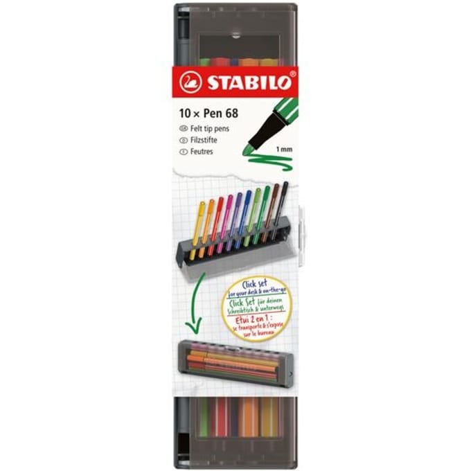 STABILO Pen 68 - Premium Viltstift - Click Set - 10 Verschillende Kleuren
