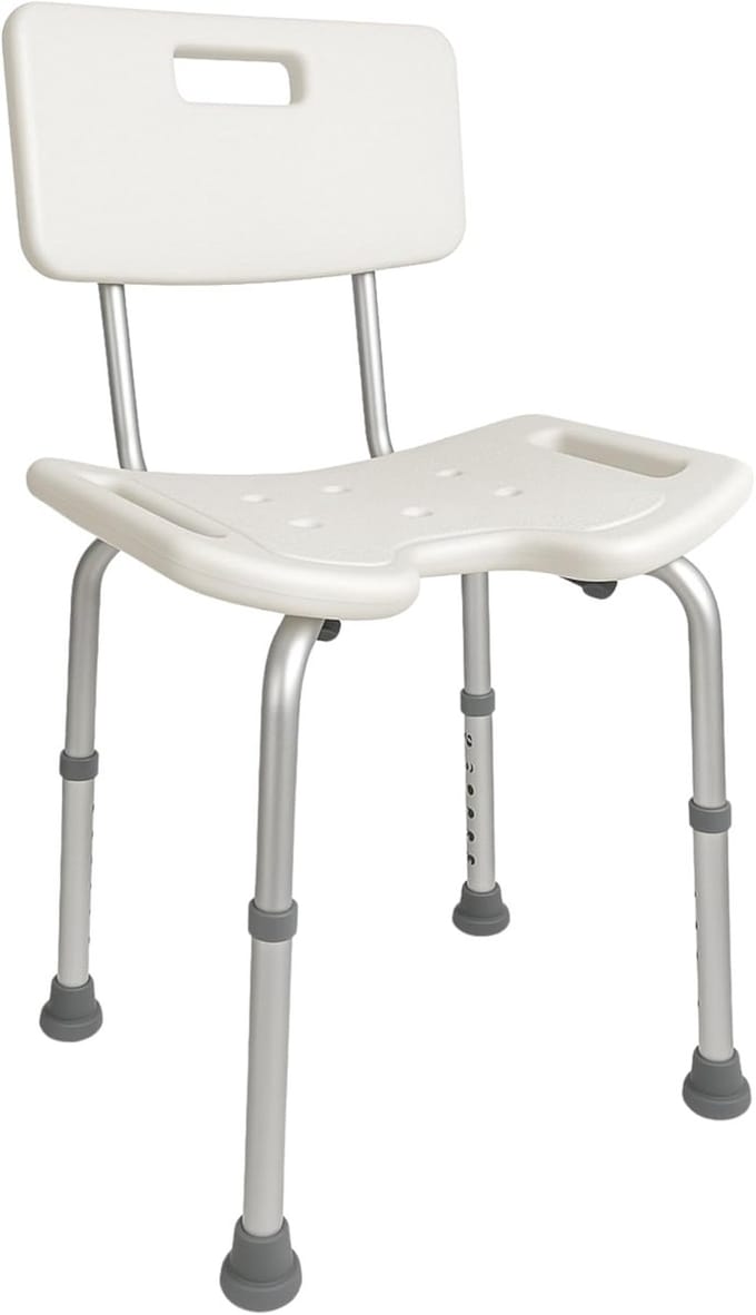 Douchestoel - Badkruk met rugleuning - Veilig douchen - In hoogte verstelbaar - 73-885 cm - Wit