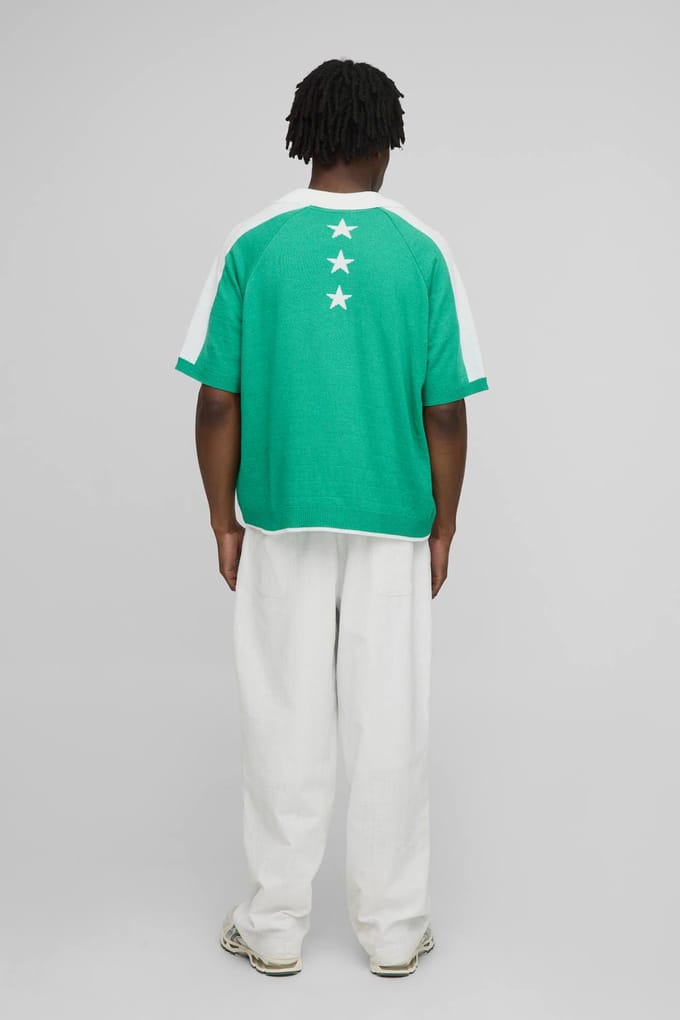 Wereldwijde oversized boxy moto jacquard gebreide polo | Green | Size Medium