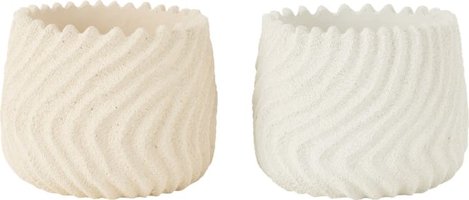 J-Line bloempot maris - cement - wit/creme - large - 2 stuks