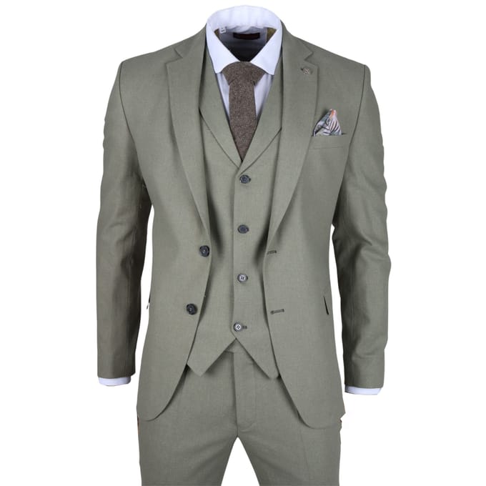 Heren Sage Tailor Fit 3-delig Linnen Zomer Trouwsuit