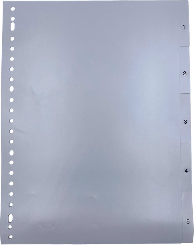 DULA Tabbladen plastic 1 tot 5 - Genummerd - A4 - Grijs - 23 gaten - PP