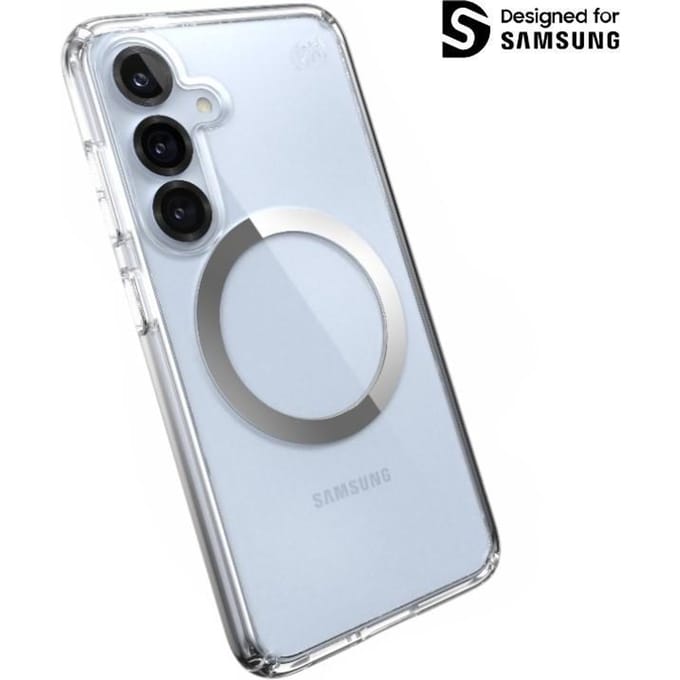 Speck Presidio Perfect-Clear Magnet - Case for Samsung Galaxy S25 / S24 MagSafe - Clear / Chrome Finish / Serene Silver