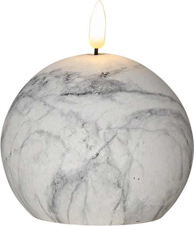 Star Trading Kaars Flame Marble, zuilkaars, bolvorm, marmer design, LED, timer, warm wit, 12 cm