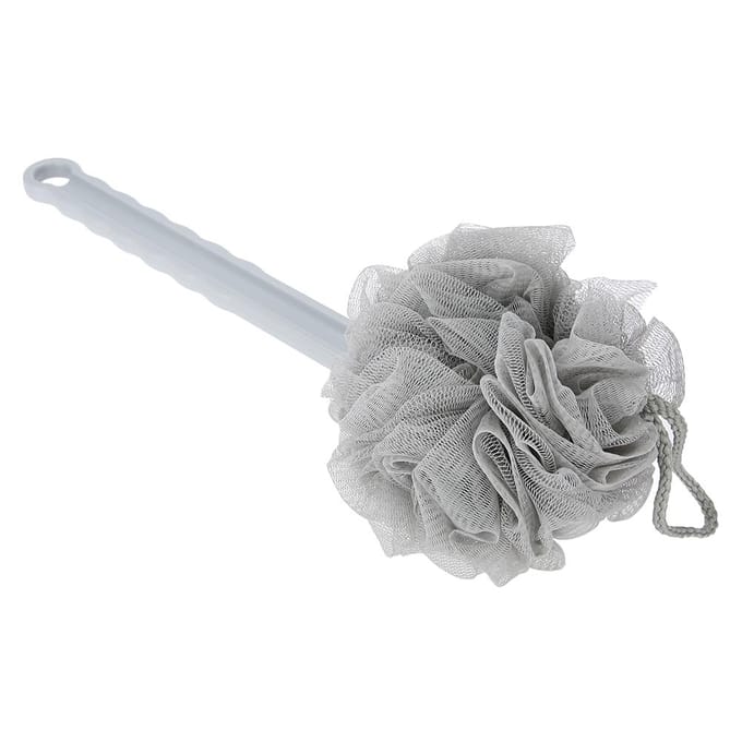 Zachte Badborstel Lange Steel Douche Exfoliërende Borstel Bad Spons Rugschrobber Grijs gray