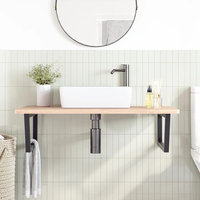 vidaXL - Badkamer - wandschap - staal - en - massief - beukenhout