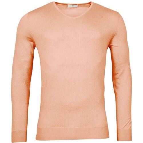 Thomas Maine Trui V-Neck Single Knit Merino Wool Soft Coral / male