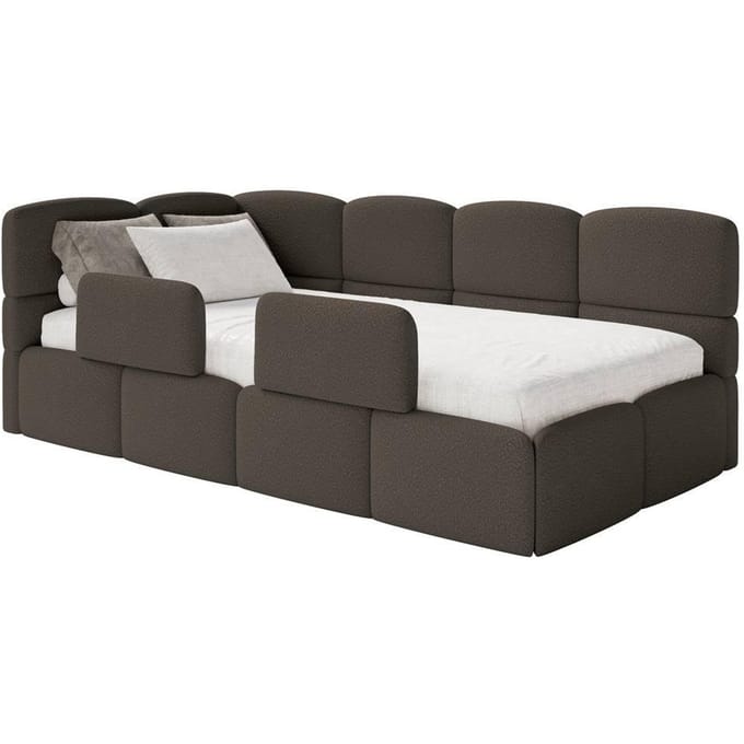 Jeugdbed Chloe links bouclé 90x200 met opbergruimte en rails | NADUVI Collection