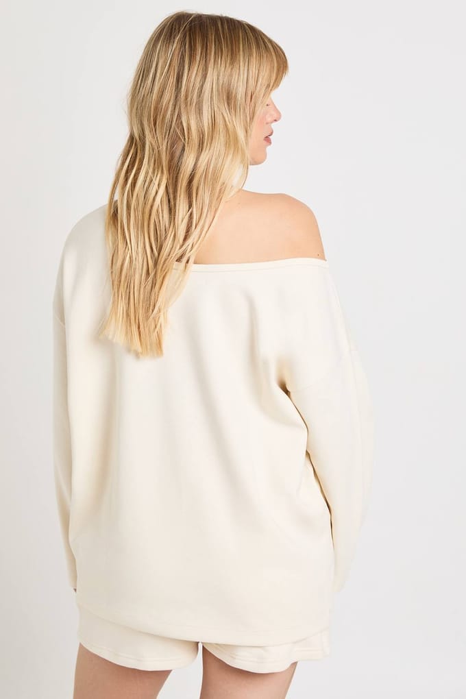 boohoo Dames Petite Interlock Off-shoulder Sweatshirt | Ecru | Maat: Medium