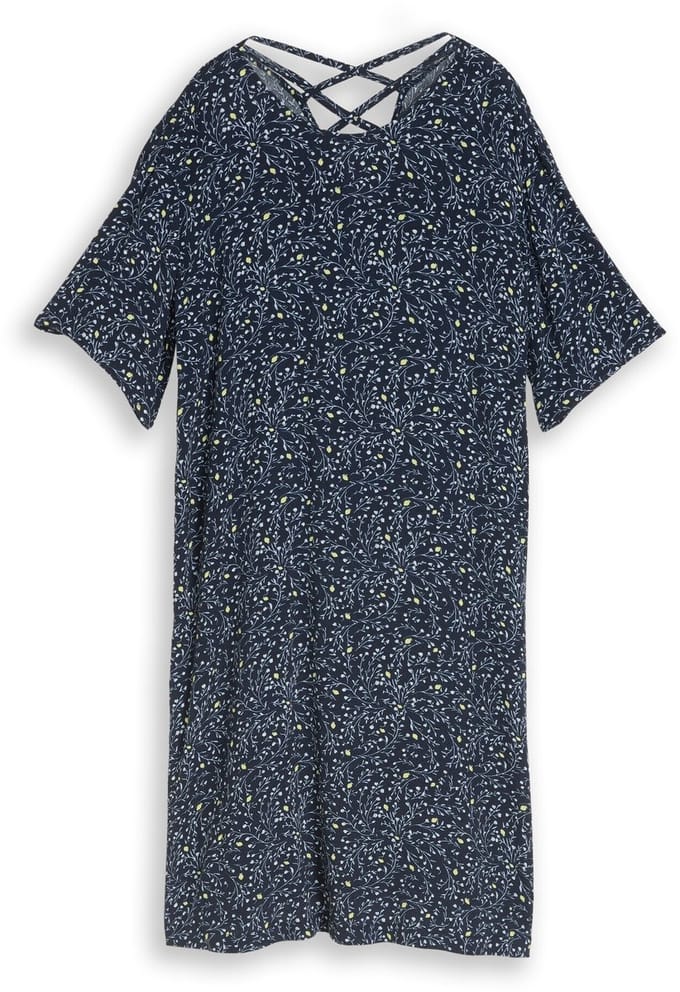 Tom Tailor - Losvallende jurk met uitsnijdingen - Maat 34 - navy small leaves design