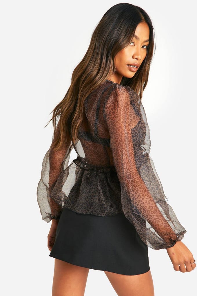 boohoo Dames Micro luipaardprint blouse met volume mouwen | Maat: 38