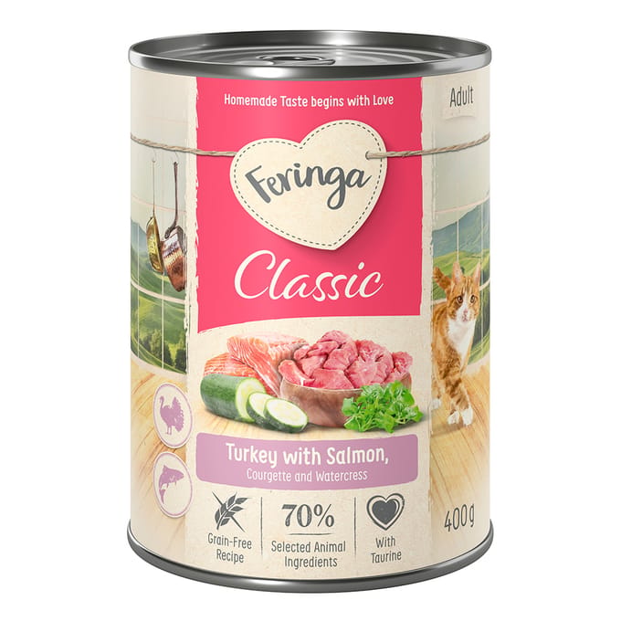 6x400g Zalm/Kalkoen Classic Meat Menu Feringa Kattenvoer