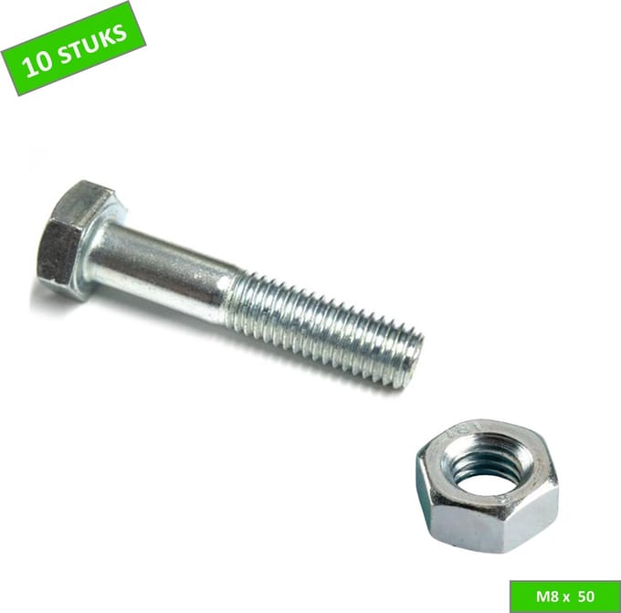 TQ4U Zeskantbout + Moer - M8 x 50 - Verzinkt - 10 stuks