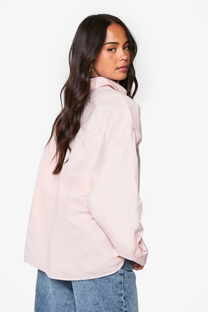 boohoo Dames Oversized katoenen popeline overhemd | Baby Pink | Maat: 8