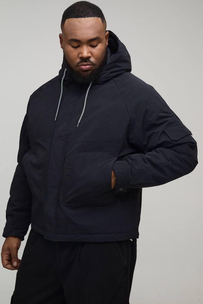 Plus Regular Fit parka met naaddetails en capuchon | Black | Size 2XL