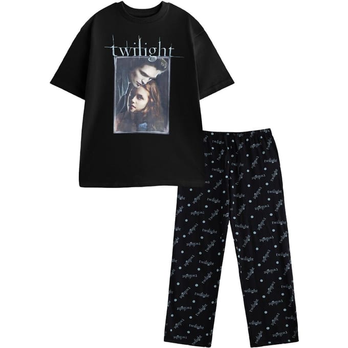 Ensemble de pyjama long à manches courtes avec logo pour femmes/filles Twilight M noir
