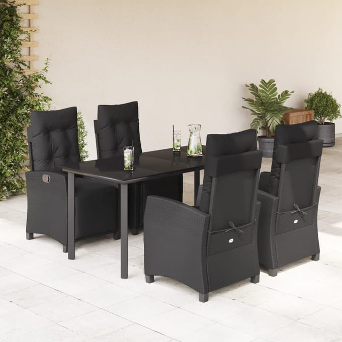 vidaXL - 5-delige - Tuinset - met - kussens - poly - rattan - zwart
