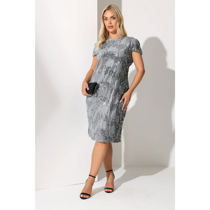 Yours London Grey Velvet Sequin Shift Dress Size 42